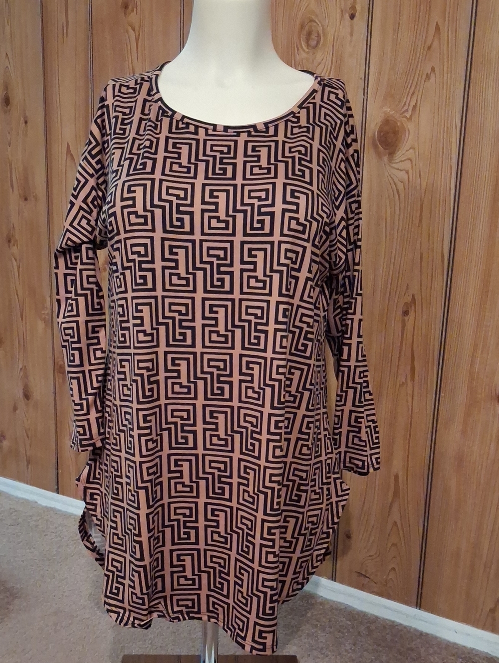 Geometric Print Long Sleeve Blouse - Pink/Black